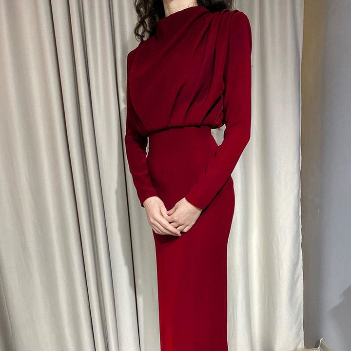 Kvinnors Maxi Klänning Formad Bodycon Hög Hals Lång Ärmar