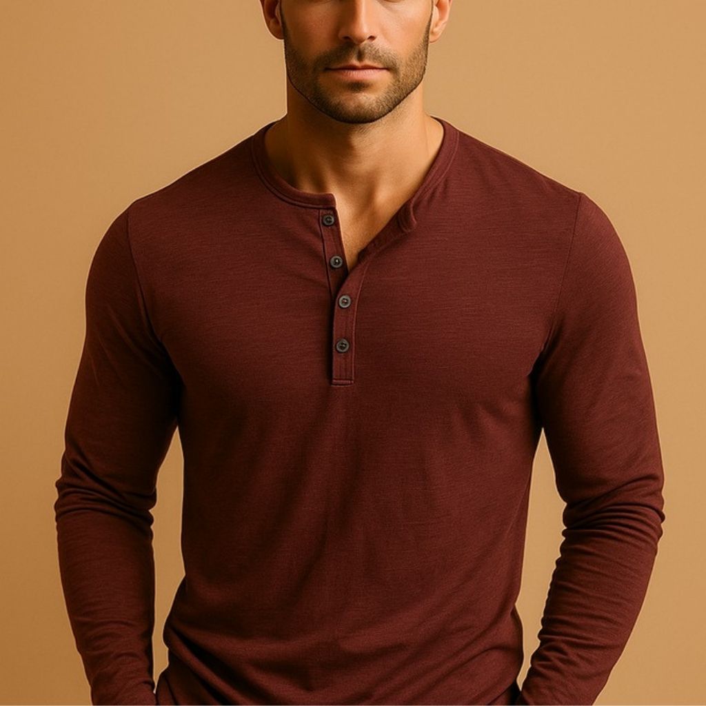 Herr Slim Fit Långärmad Henley Casual Skjorta
