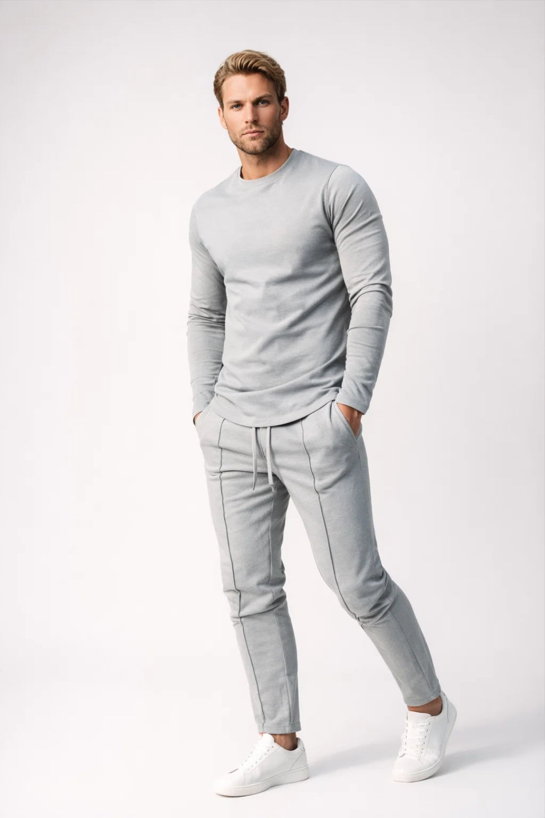 Herrars Slim Fit Tvådelat Set – Avslappnad Bekväm Stilig Vardagsträningsdräkt