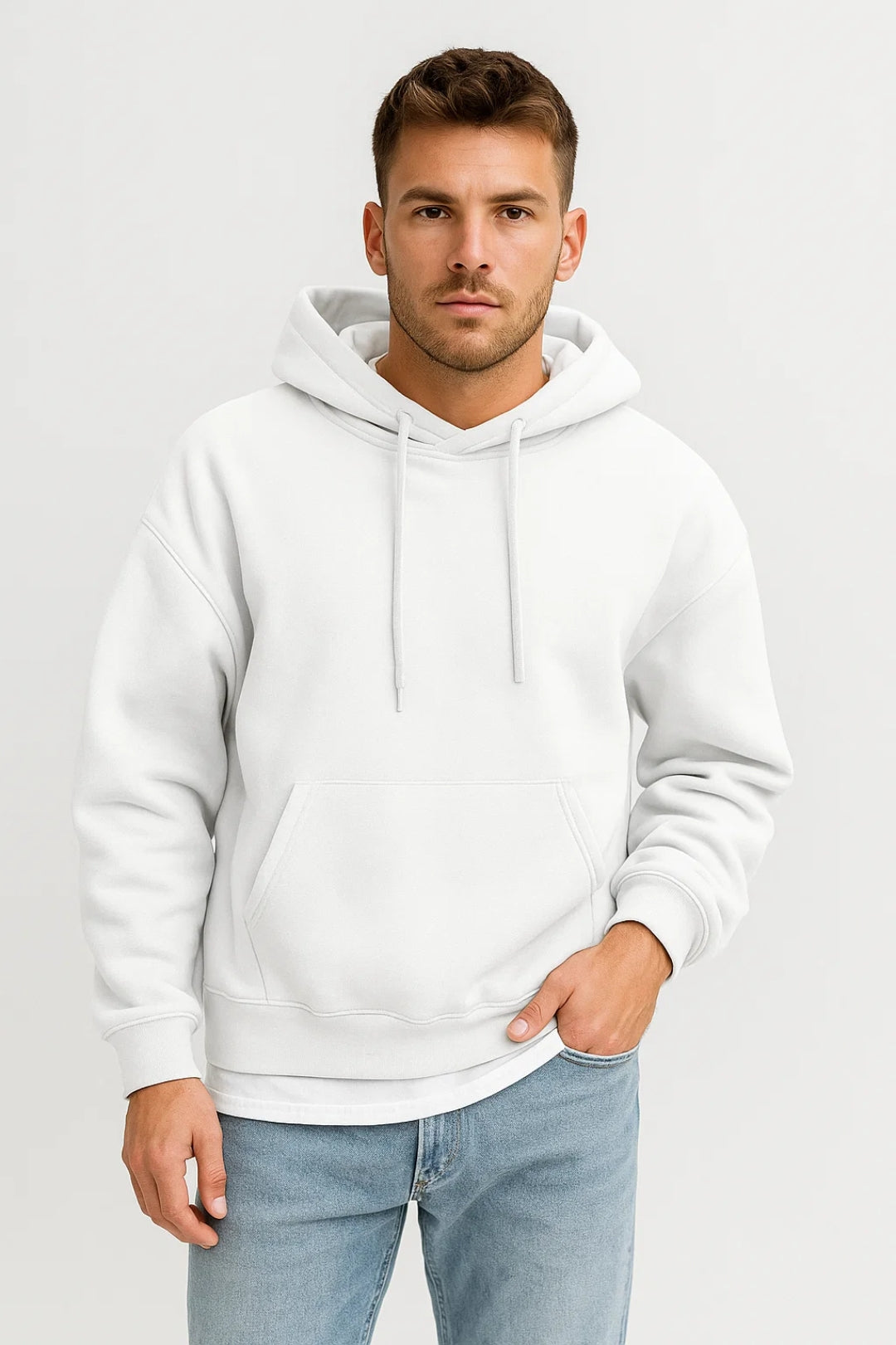 Herr Hoodie – Avslappnad Pullover med Huva och Känguruficka för Vinterkomfort