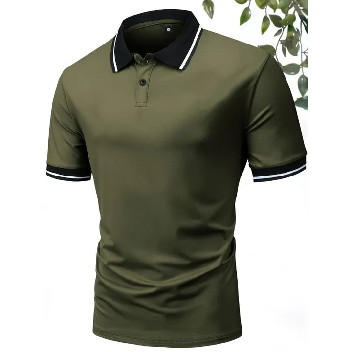 Herrens Kontrastkrage Slim Fit Kortärmad Polo T-shirt