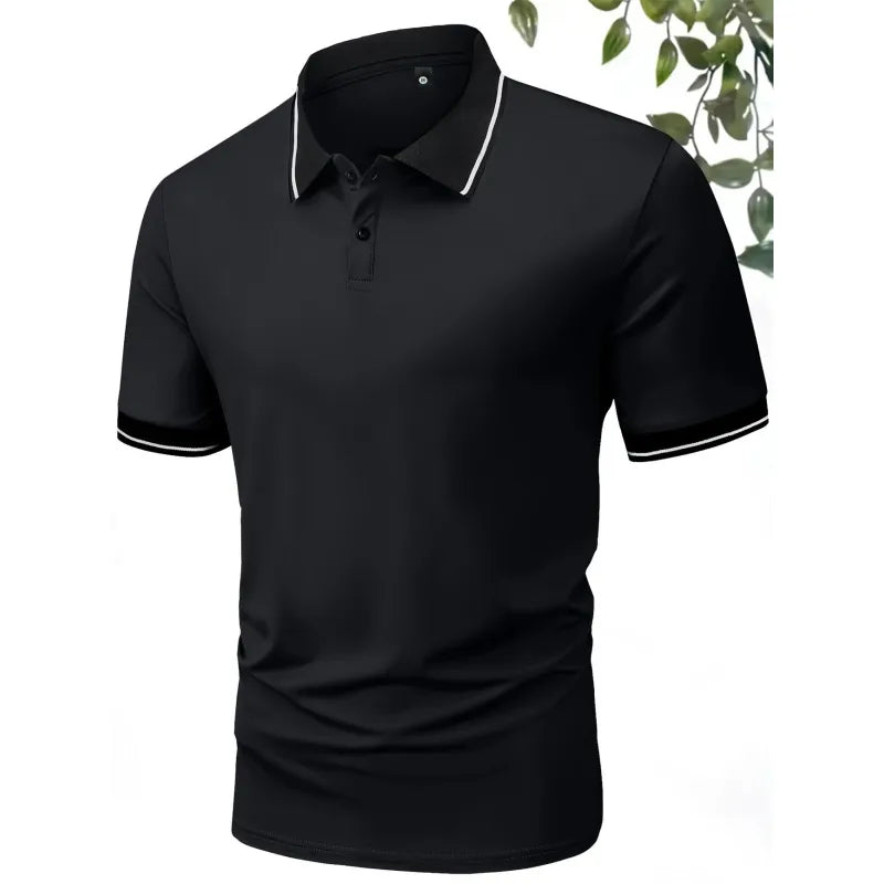 Herrens Kontrastkrage Slim Fit Kortärmad Polo T-shirt