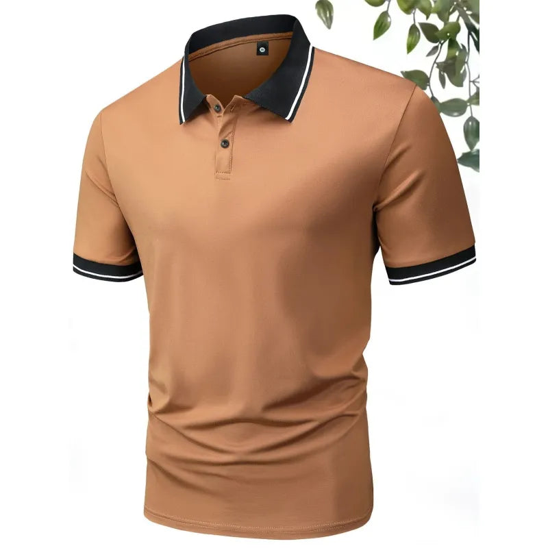 Herrens Kontrastkrage Slim Fit Kortärmad Polo T-shirt