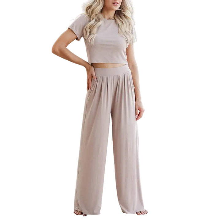 Kvinnors Avslappnat Tvådelat Loungewear Set – Kortärmad T-Shirt och Vida Byxor för Sommaren