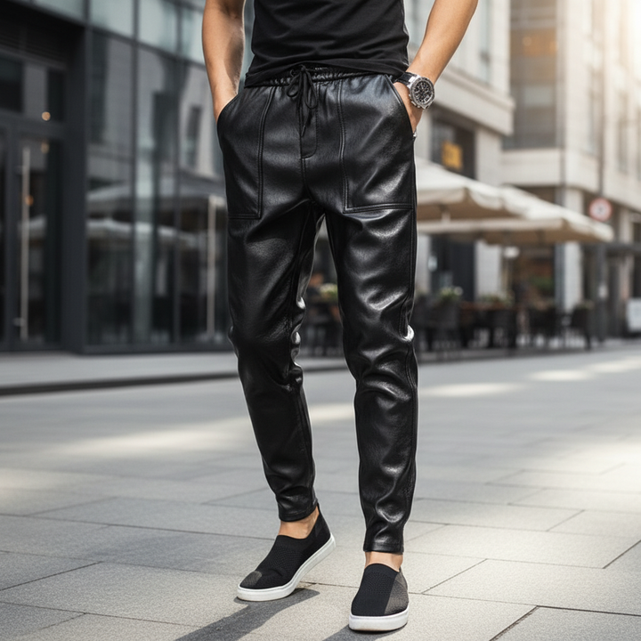 Herrarnas konstläderbyxor – Taperade dragsko-byxor för smart casual användning