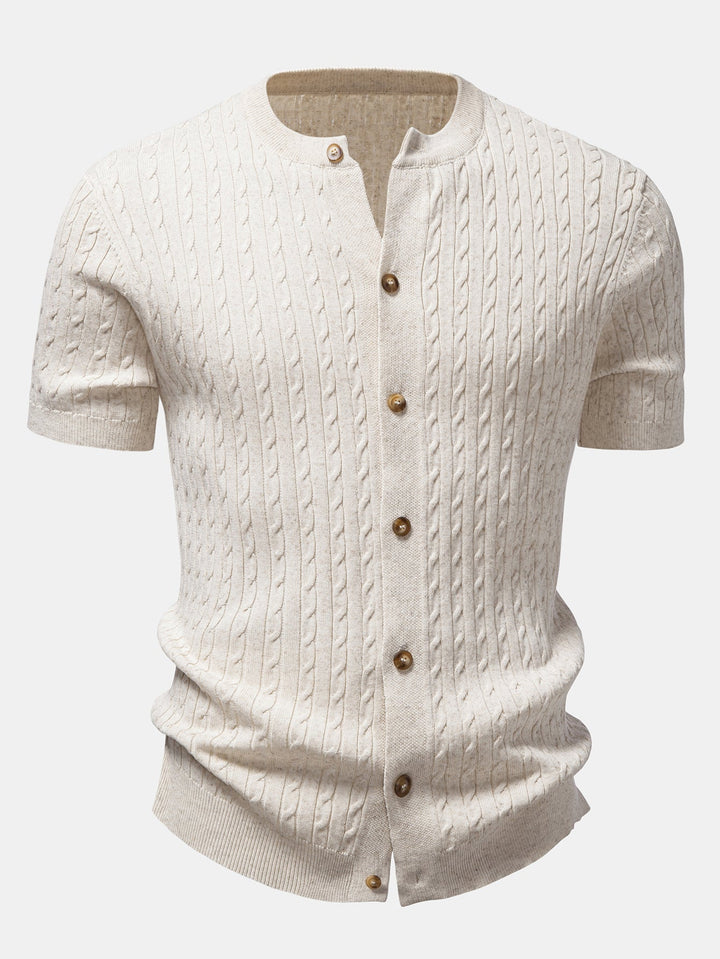 Herrens Kabelstickade Knappskjorta med Avsmalnande Byxor – Raffinerad Smart Casual Set