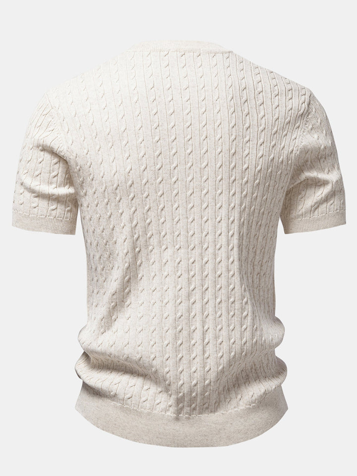 Herrens Kabelstickade Knappskjorta med Avsmalnande Byxor – Raffinerad Smart Casual Set