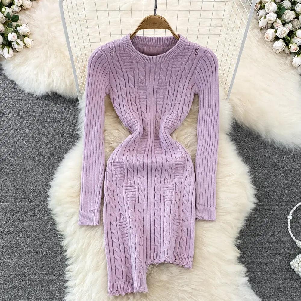 Kvinnors Kabelstickad Bodycon Klänning Elegant Vinterstil