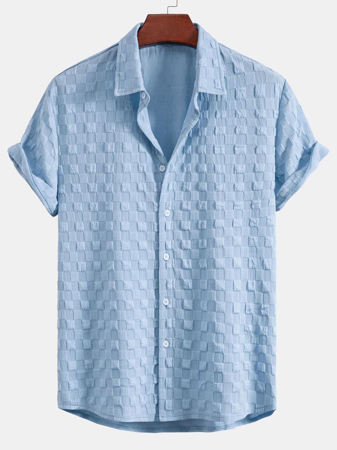 Mäns texturerad skjorta och shorts set för sommarresor och helgklädsel