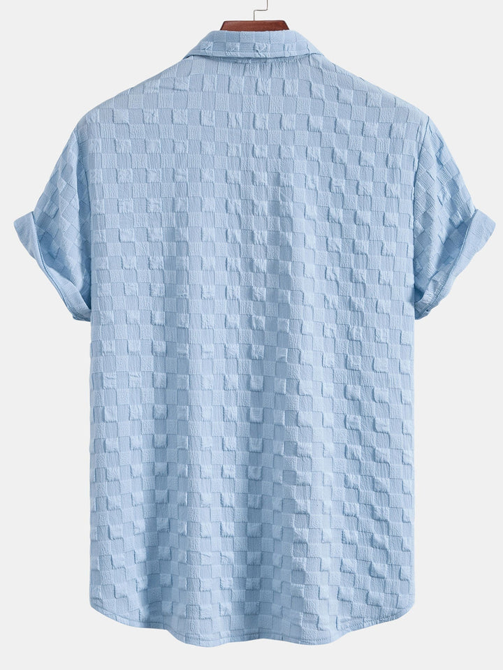 Mäns texturerad skjorta och shorts set för sommarresor och helgklädsel