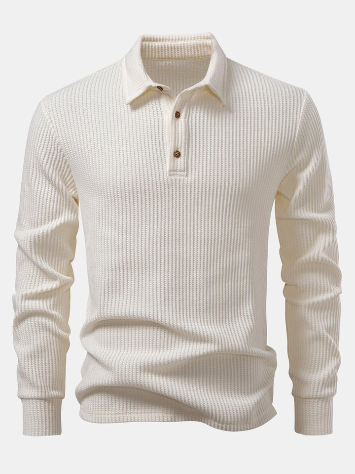 Herr Waffle Polo Skjorta med Långa Ärmar – Texturerad Smart Casual Lager