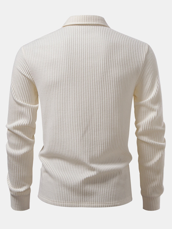 Herr Waffle Polo Skjorta med Långa Ärmar – Texturerad Smart Casual Lager