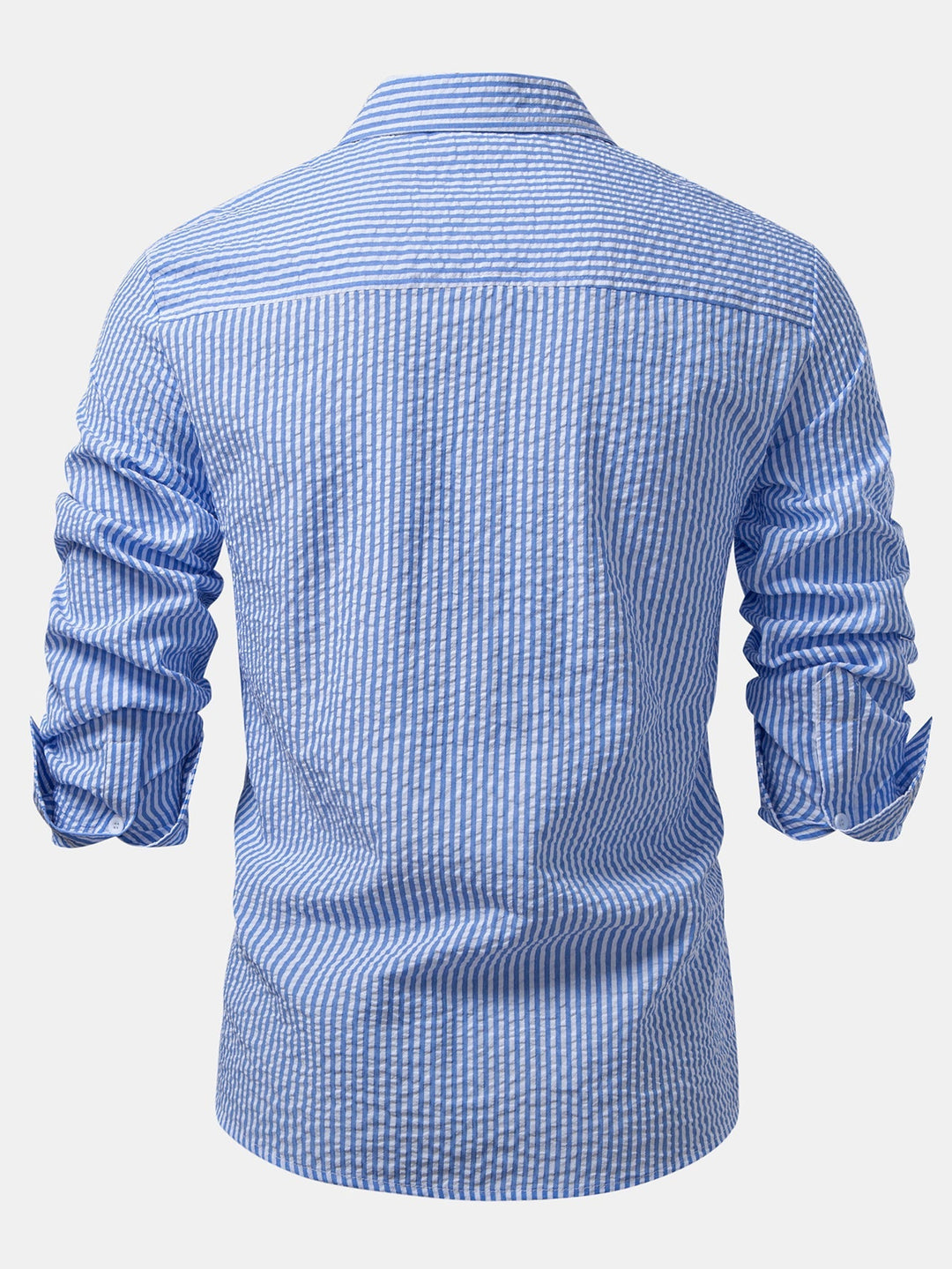 Herr Seersucker Skjorta med Knapp – Regular Fit Smart Casual Lager för Arbetsdagar och Helger