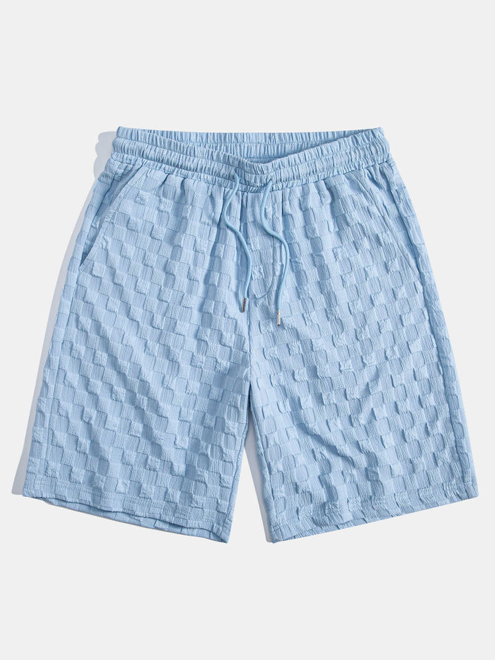 Mäns texturerad skjorta och shorts set för sommarresor och helgklädsel