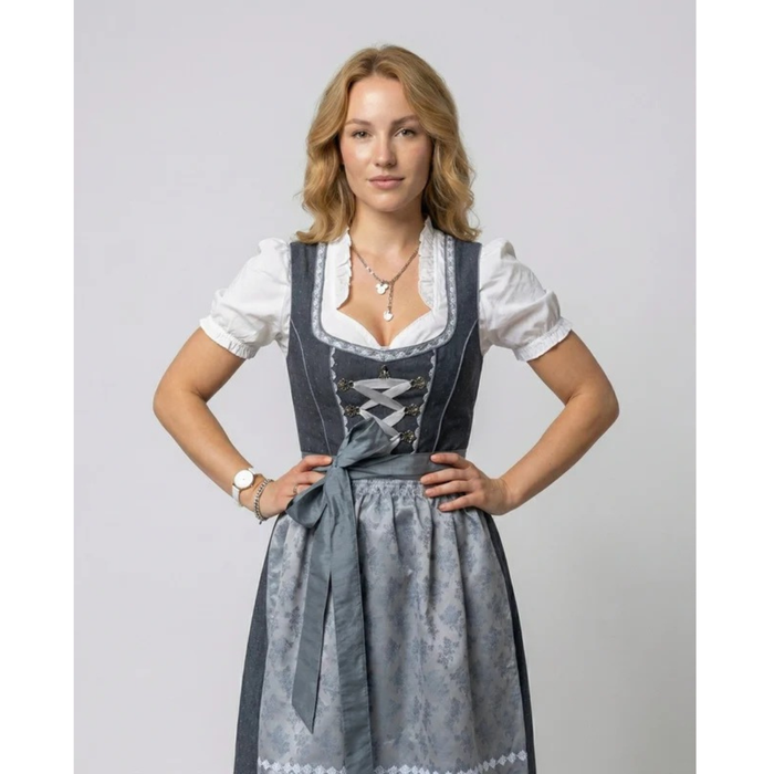 Kvinnors Klassiska Dirndl Midi Klänning – Oktoberfest Stil med Dekorativ Förkläde