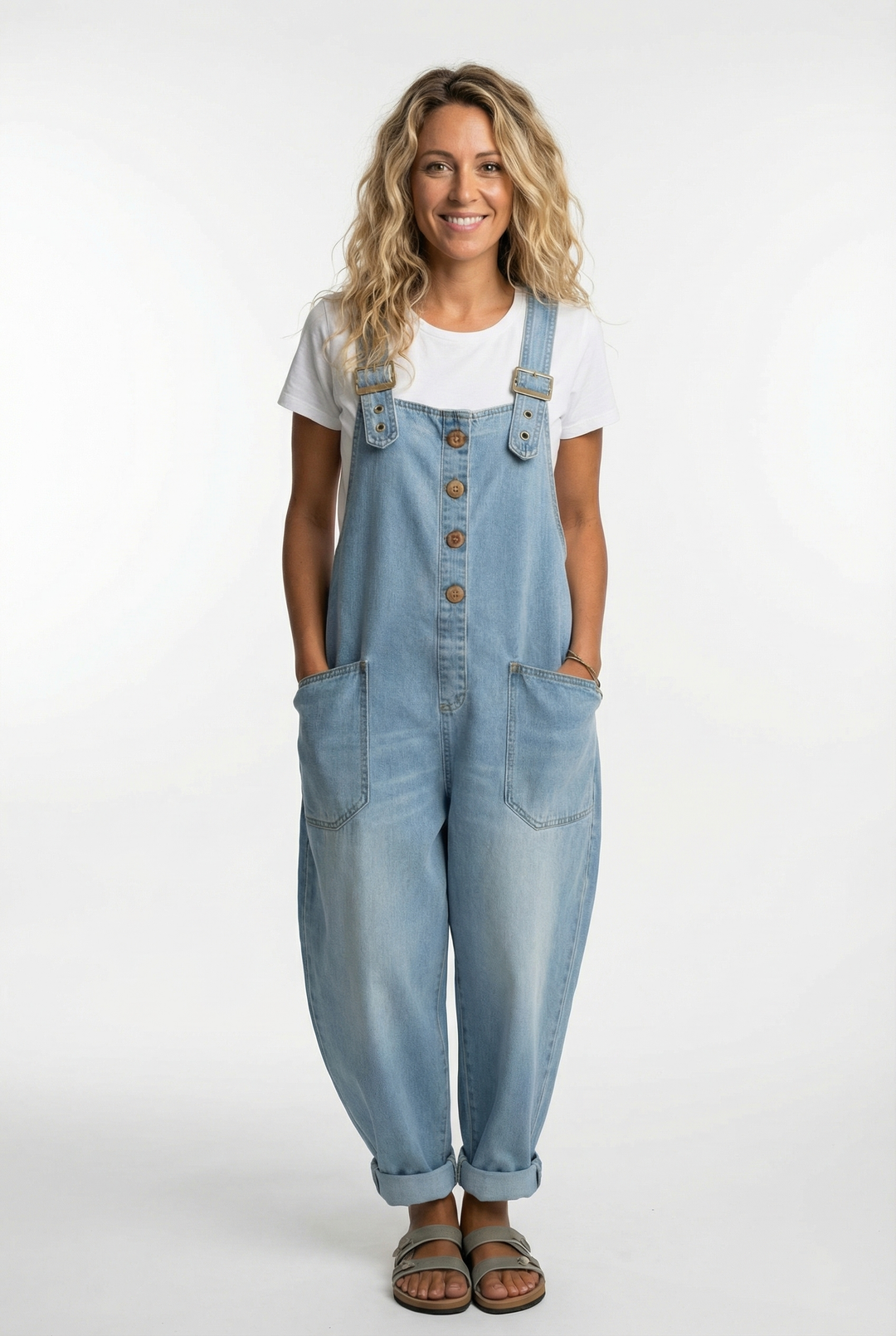 Kvinnors Avslappnade Denim Dungarees Justerbar Rem Jumpsuit