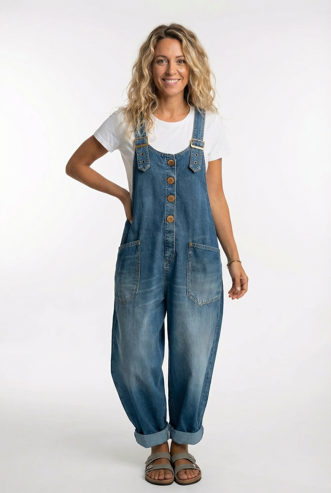 Kvinnors Avslappnade Denim Dungarees Justerbar Rem Jumpsuit