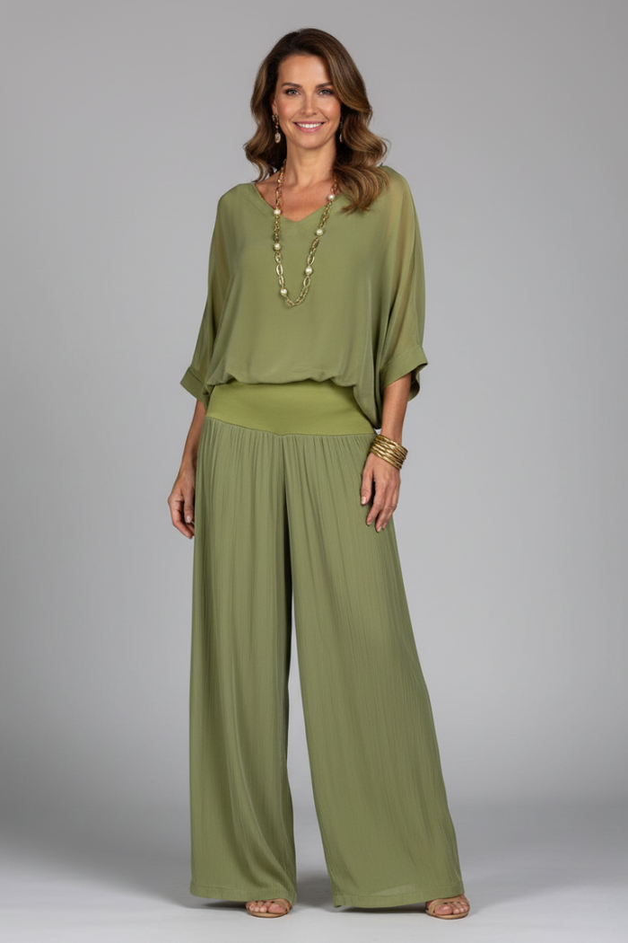 Kvinnors Batwing Topp och Vida Byxor Set – Andningsbar Sommar Occasion Koord