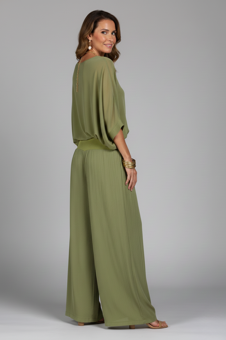 Kvinnors Batwing Topp och Vida Byxor Set – Andningsbar Sommar Occasion Koord