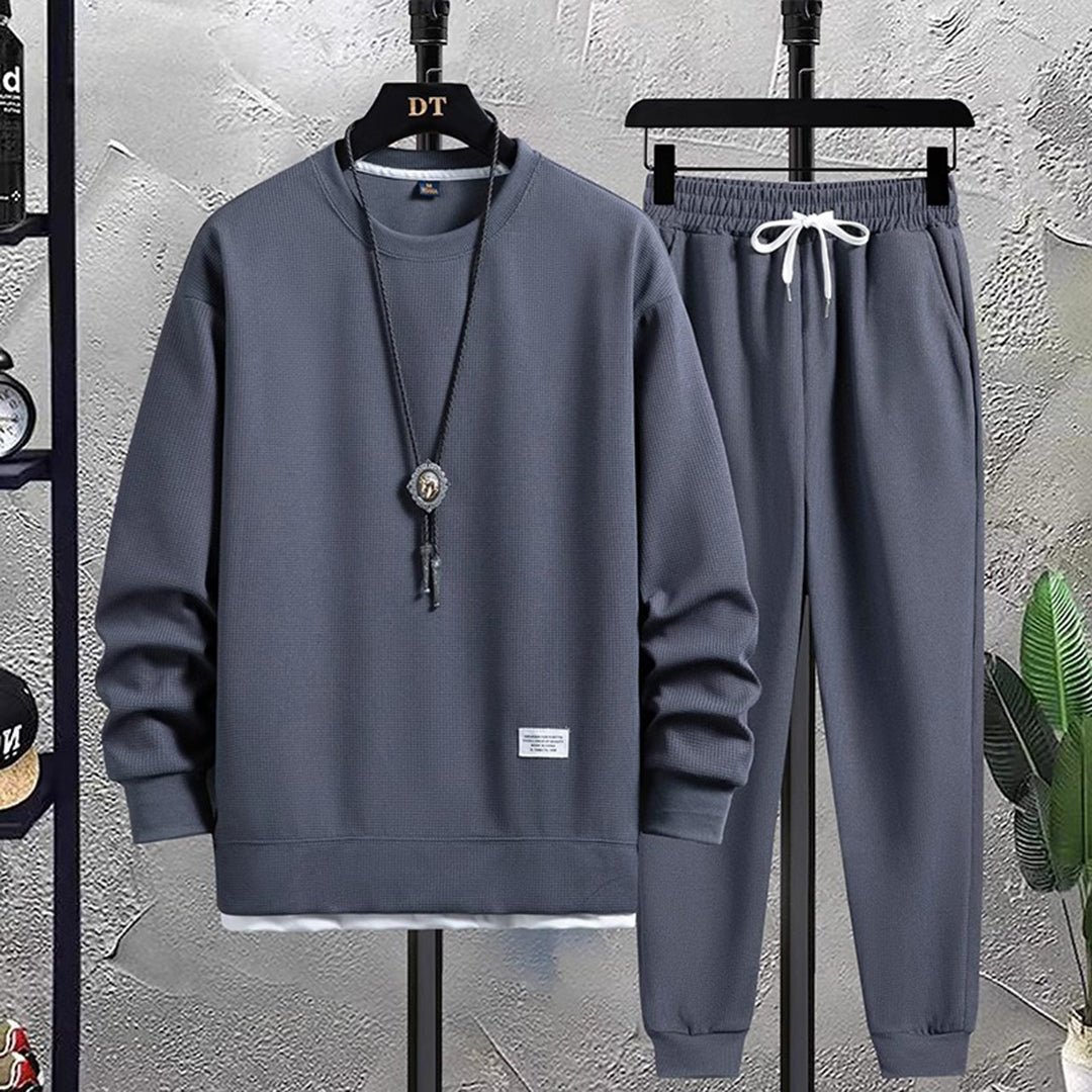 Herrens Crew Neck Träningsoverall – Avslappnad Sweatshirt och Joggers för Daglig Användning