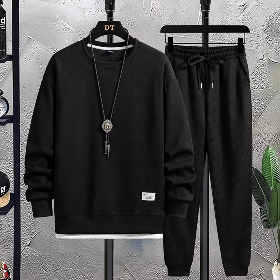 Herrens Crew Neck Träningsoverall – Avslappnad Sweatshirt och Joggers för Daglig Användning
