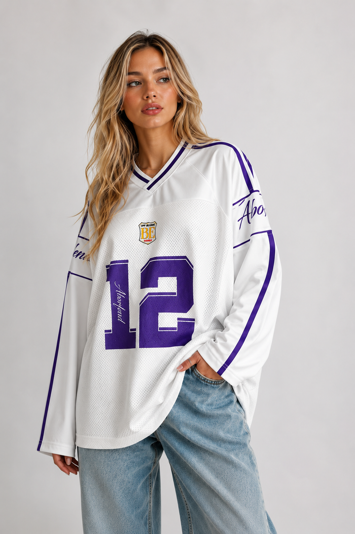 Kvinnors Jersey Topp Oversized Tryckt Långärmad V-Hals