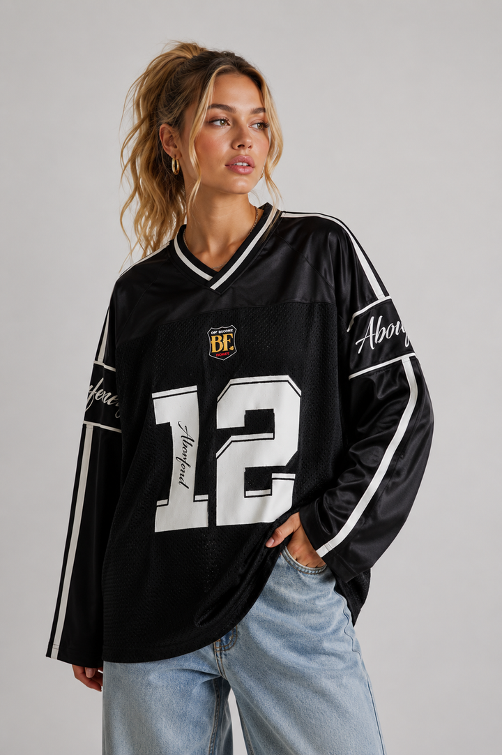 Kvinnors Jersey Topp Oversized Tryckt Långärmad V-Hals