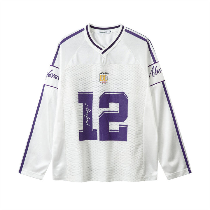 Kvinnors Jersey Topp Oversized Tryckt Långärmad V-Hals