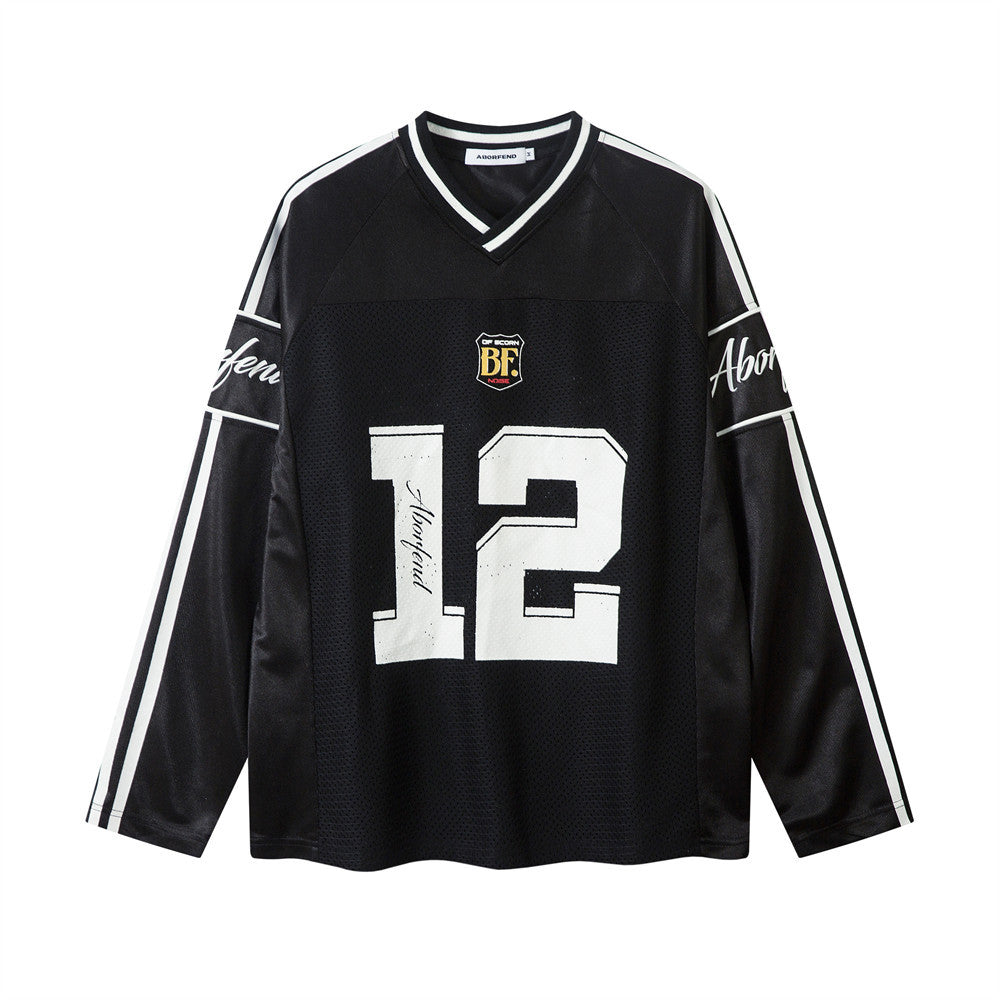 Kvinnors Jersey Topp Oversized Tryckt Långärmad V-Hals