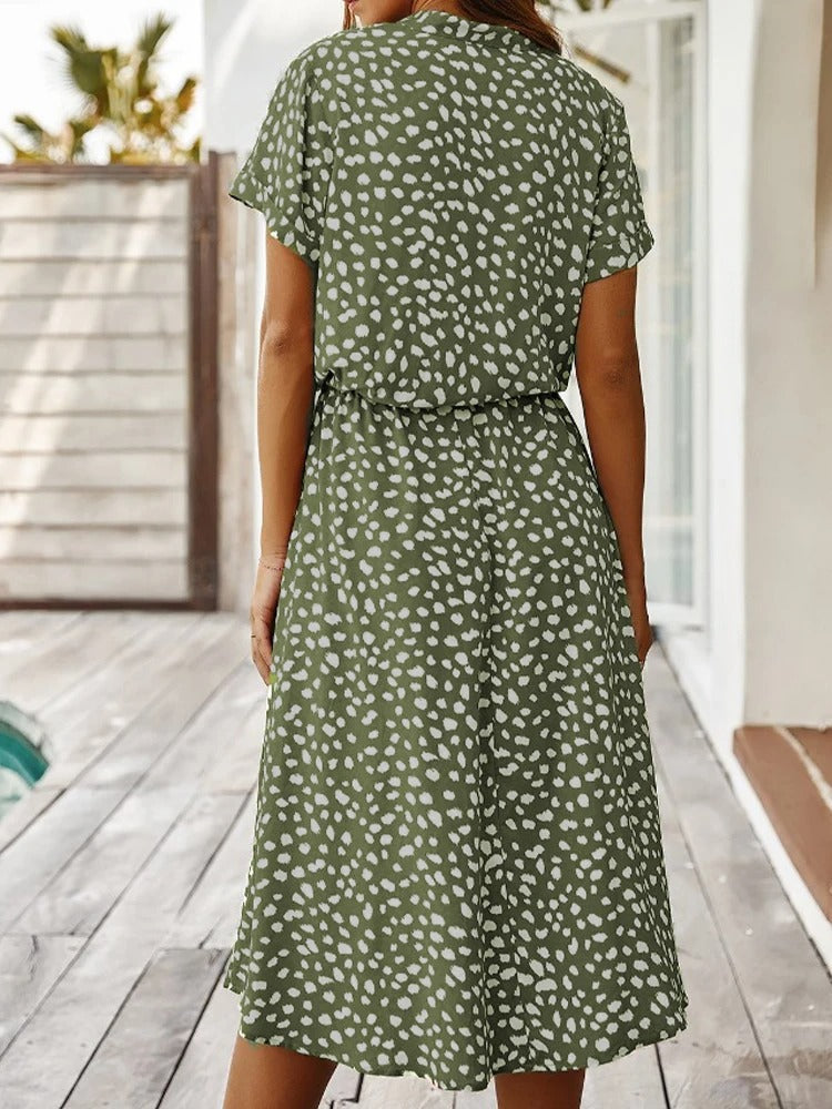 Kvinnors Midi Sommarklänning Justerbar Midja Lättviktig Tryckt Avslappnad Elegant Semesteroutfit