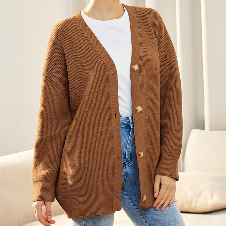 Kvinnors Oversized Stickad Cardigan – Mjuk Knappframsida för Kontor och Avkopplande Dagar