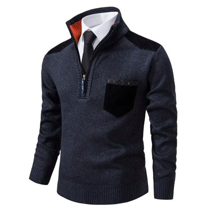 Herrarnas kvartzip cashmere-tröja med bröstficka