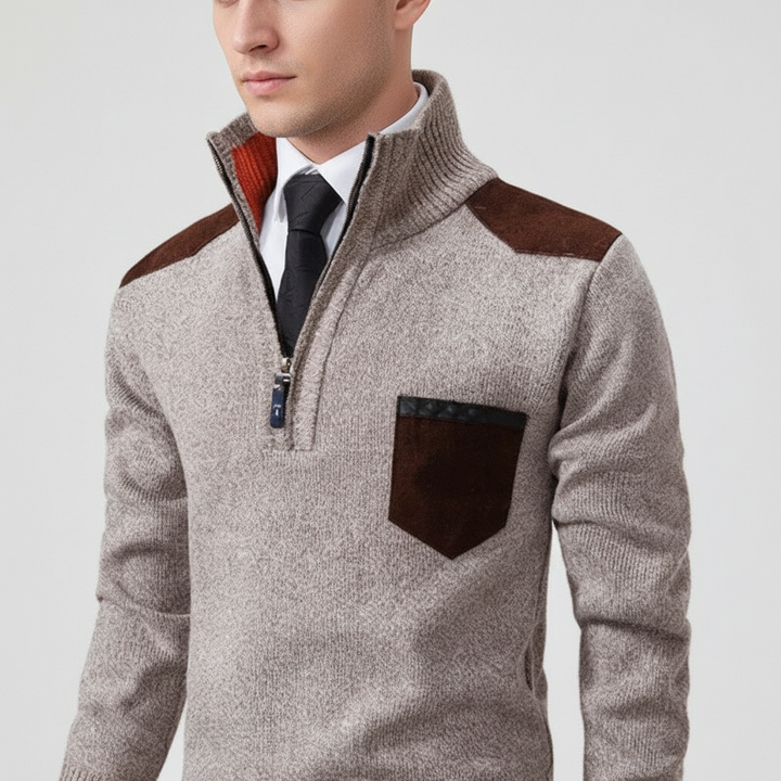 Herrarnas kvartzip cashmere-tröja med bröstficka