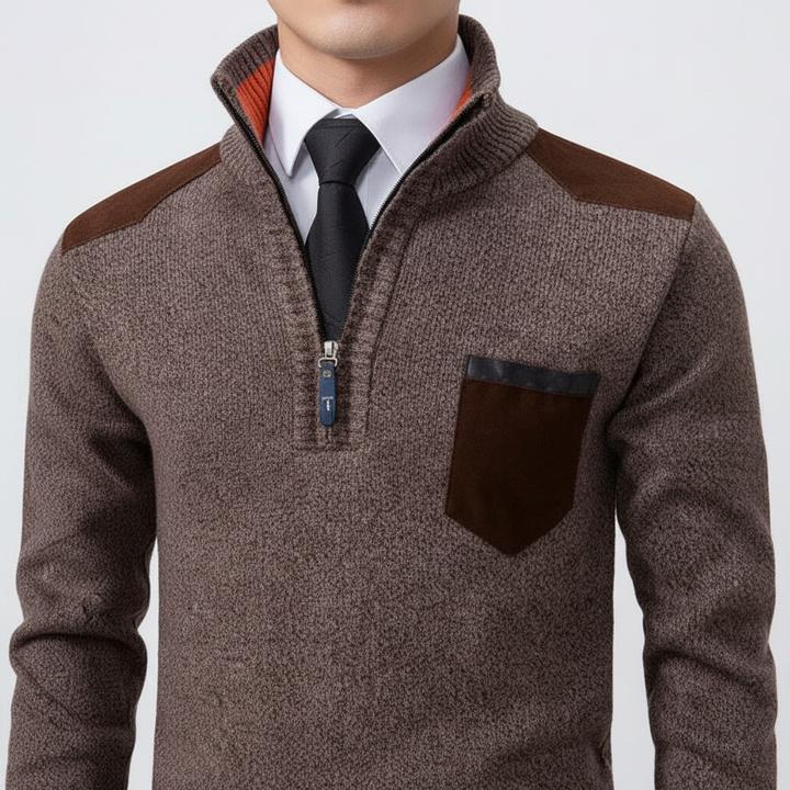 Herrarnas kvartzip cashmere-tröja med bröstficka