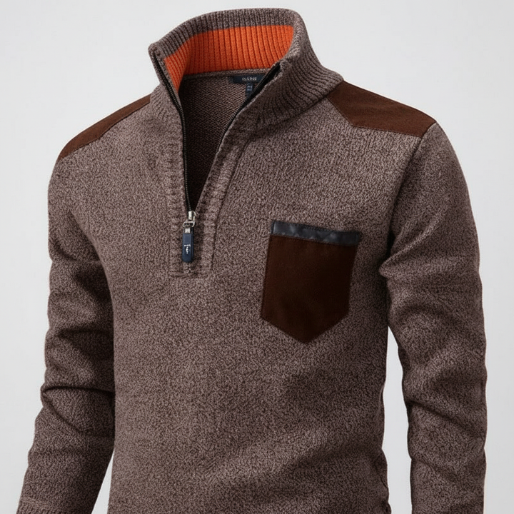 Herrarnas kvartzip cashmere-tröja med bröstficka