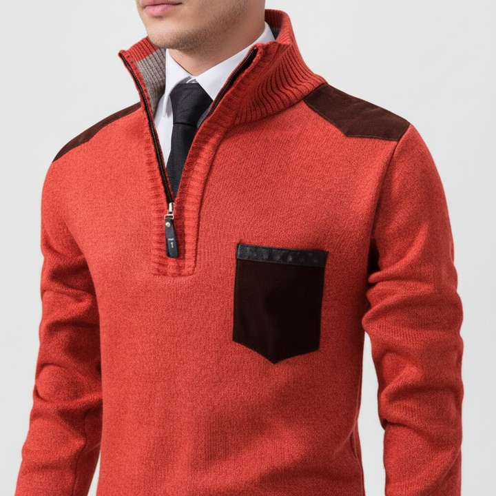 Herrarnas kvartzip cashmere-tröja med bröstficka