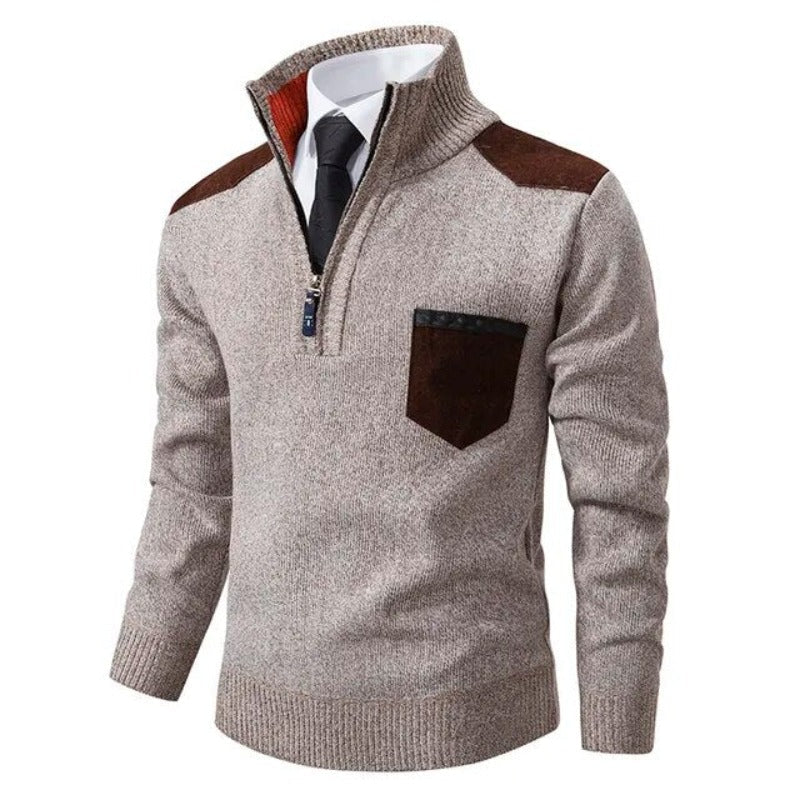 Herrarnas kvartzip cashmere-tröja med bröstficka