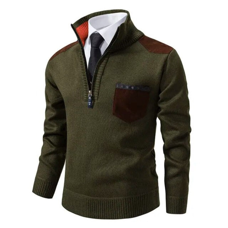 Herrarnas kvartzip cashmere-tröja med bröstficka