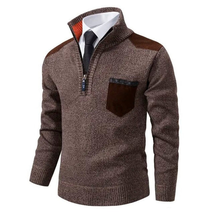 Herrarnas kvartzip cashmere-tröja med bröstficka