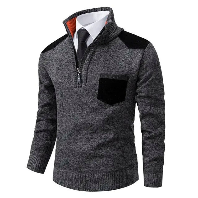 Herrarnas kvartzip cashmere-tröja med bröstficka