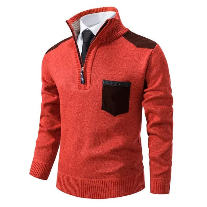 Herrarnas kvartzip cashmere-tröja med bröstficka