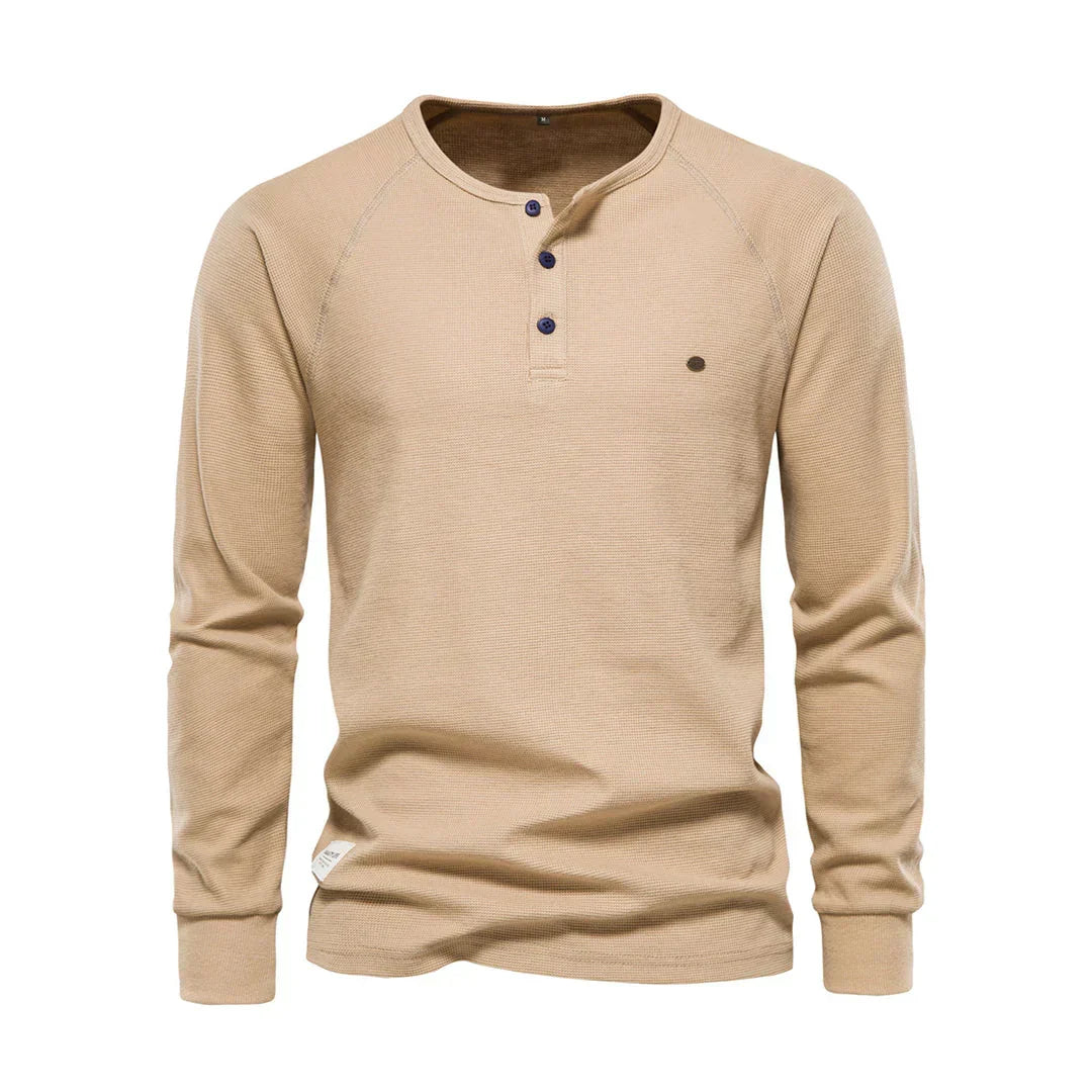 Herrars Henley Skjorta Lång Ärmar Knapp Hals Casual Topp