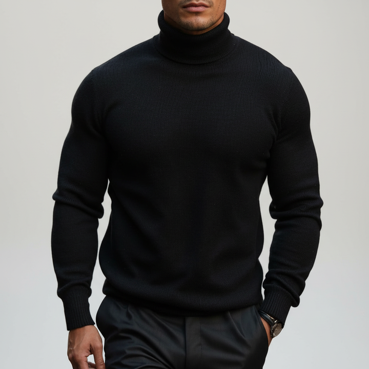 Herrarnas Finstickade Turtleneck Tröja med Ribbad Kant