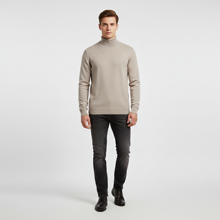 Herrarnas Finstickade Turtleneck Tröja med Ribbad Kant