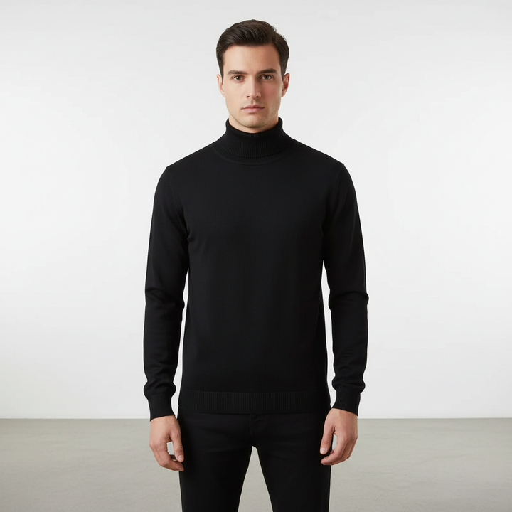 Herrarnas Finstickade Turtleneck Tröja med Ribbad Kant
