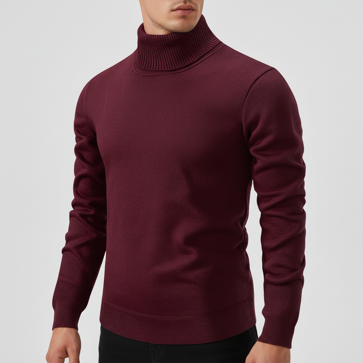Herrarnas Finstickade Turtleneck Tröja med Ribbad Kant