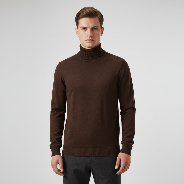 Herrarnas Finstickade Turtleneck Tröja med Ribbad Kant