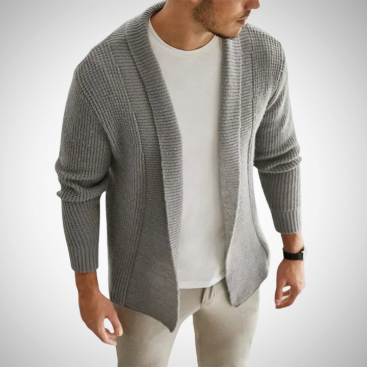 Herrars Öppen-Front Stickad Kofta – Texturerad Sjalkrage Lager för Smart Avslappnad Stil
