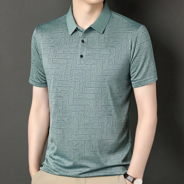 Herr Polo Skjorta Texturerad Stickad Mönster Kort Ärmar Smart Casual