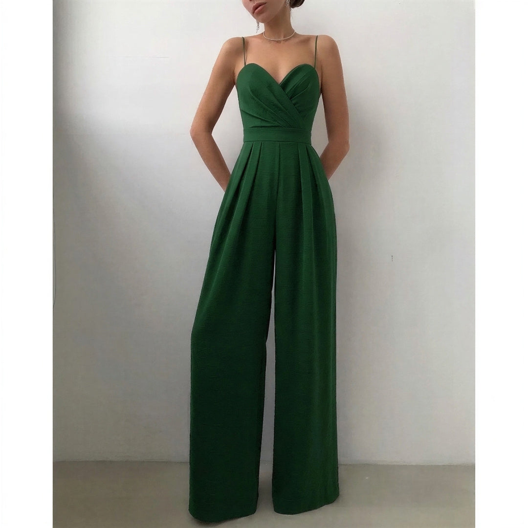 Kvinno Jumpsuit för Bröllopsgäster – Hjärtformad Bodice med Palazzo Ben och Fickor för Sommar Evenemang